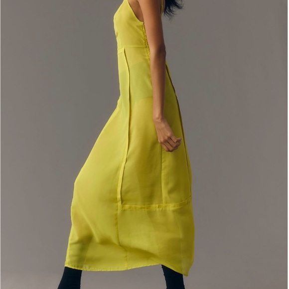 COPY - NWT ANTHROPOLOGIE SHEERED PANELED MIDI DRESS.IN BEAUTIFUL CHARTREUSE COL… - Picture 4 of 10